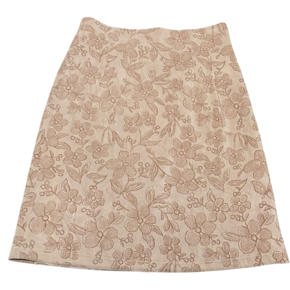 Vintage Style Floral Embroidered Linen A-Line Skirt – Size 40 (S/M)